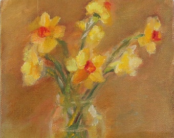Daffodil, Spring, Original Oil Painting, Still Life, Miniature Art, Floral Art, Small Oil Painting, Floral Oil Painting, Mother's Day