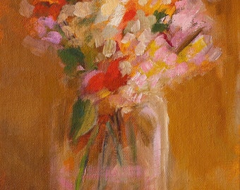 Flowers small painting, original mini oil painting, still life painting, floral oil painting, miniature art