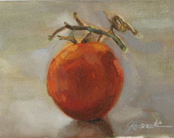 Garden Tomato, Original Still Life Oil Painting, Foodie Gift, Small Canvas Painting, Food Fine Art, Kitchen Art