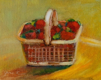 Fruit oil painting, Strawberry painting, still life original oil painting, food painting, wall decor painting, kitchen art, food art
