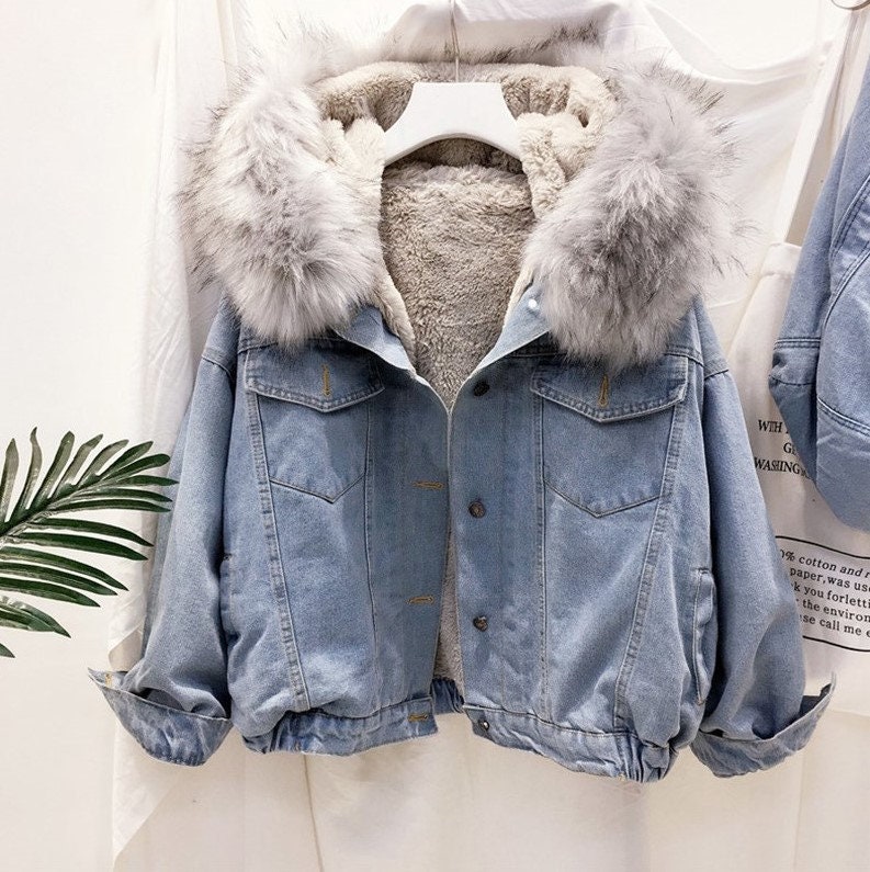 Denim Jacket With Fur - Etsy