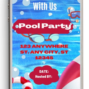 Editable Pool Party invitation, Pool Party Editable Invitation, Pool Invitation For All Ages, For Text, Email, Print, Instant Download,