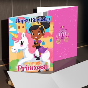 Princess & Unicorn Birthday Cards for Girls, Happy Birthday Princess Downloadable Cards for Girls, Princess Royal Girls B-day Cards, DYI