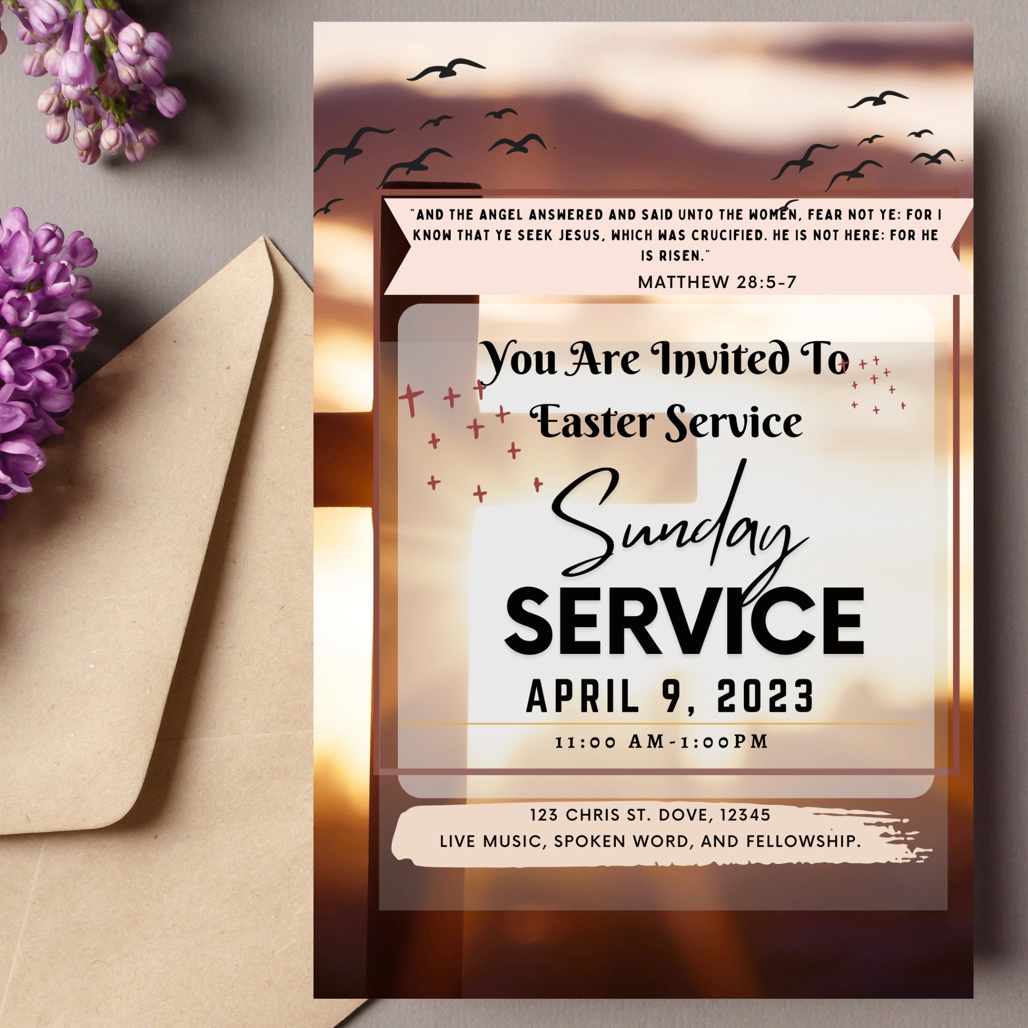 Editable Easter Sunday Service Template, Digital Easter Christian ...