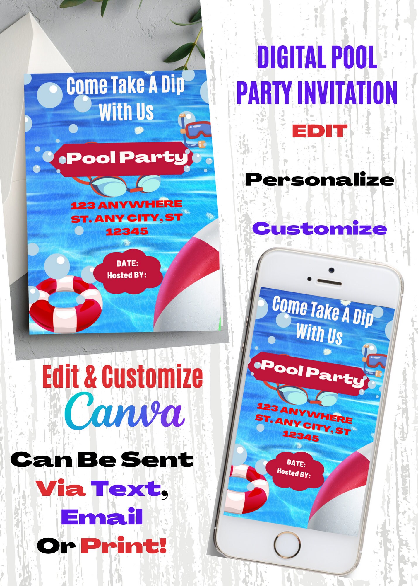 Editable Pool Party Invitation, Pool Party Editable Invitation, Pool ...
