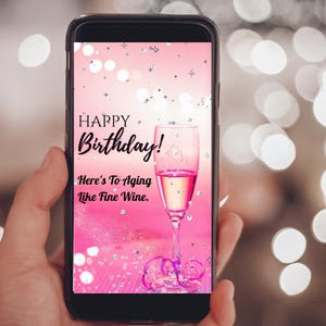Feliz Aniversário! Cartão de Aniversário Digital para Ela, Aqui está o Envelhecimento Como um Bom Vinho Lindo E-Cartão para Mulheres, Cartão de Aniversário Animado,