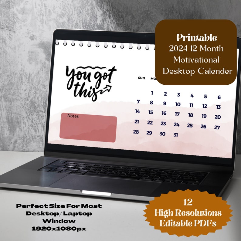 2024 Monthly Motivational Quotes Desktop Calendar, You Got This Desktop