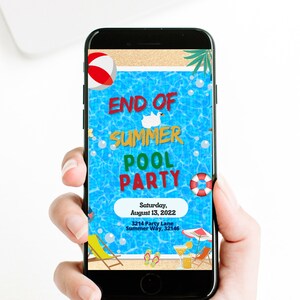 End Of the Summer Pool Party/ Animated Editable Pool Party invitation, For All Ages, For Text, Email, Print, Instant Download, Mp4 video.