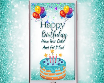 Verjaardagskaart Cake & Balloons, geanimeerde mp4 (digitale download)