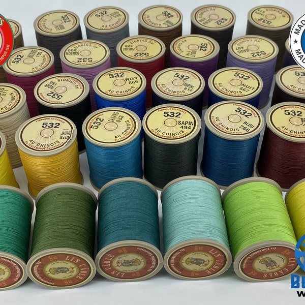 Fil au chinois 532 (0.57mm) Waxed Linen thread in 43 colors, Made in FRANCE