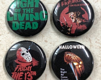 Classic Horror Movie Button Set (Four 1" Pins)