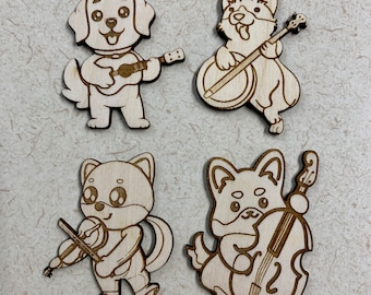 Miniature Dogs with Bluegrass/Country Instruments (Guitar,Banjo,Fiddle,Bass)