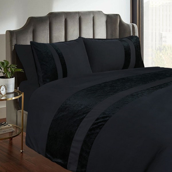 Casabella Luxury Crushed Velvet Panel Band Duvet Cover Sets with Pillow Case Duvet Cover Bedding Set –  Crush Velvet Duvet Cover Sets