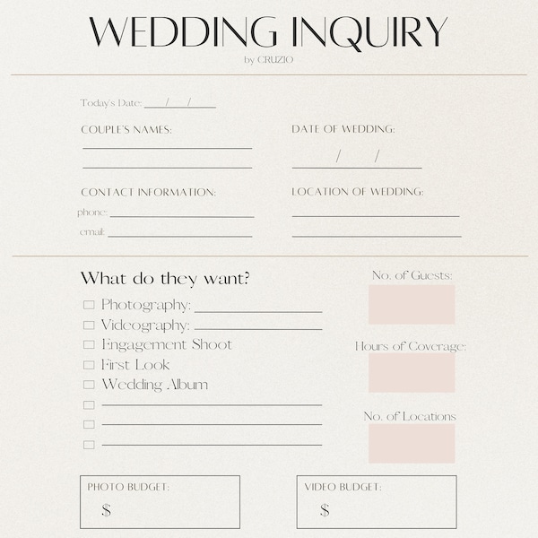 Wedding Inquiry Template Etsy UK