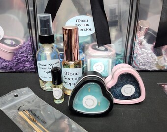 Moon Nectar Self Care Gift Set | Fruity Floral Bath & Body Bundle | Handmade Perfume, Sugar Scrub, Room Spray, Candle | Spa Gift Box