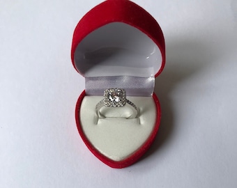 Heart Shaped Velvet Ring Box, For Rings and Earrings, White Satin inside