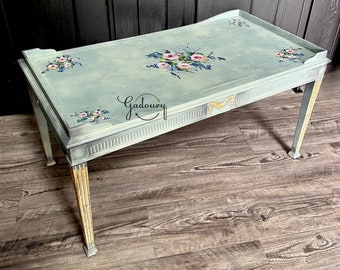 FREE SHIPPING *** - Madame Laci Vintage wood French Blue Gold Floral Coffee Side Table