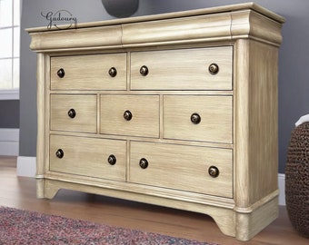Pottery Barn Inspired Wood Tall Large Natural Wide Chest of Drawers Dresser  9 drawers