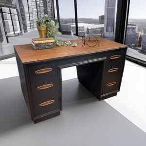 SOLD SOLD SOLD Mid Century Modern Solid Oak Wood Black Work Desk Computer Desk - Do not purchase