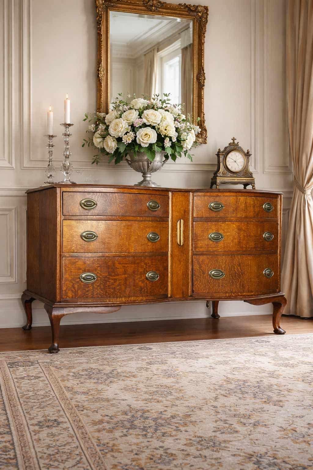FREE SHIPPING *** Antique Vintage Solid Wood Tiger Oak FULLY Restored 6  Drawer Buffet Credenza Cabinet Dresser French Furniture - Etsy