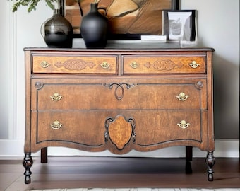 FREE SHIPPING *** Fully Restored Vintage Antique Solid Wood Ornate Gothic Chest of Drawers Vanity