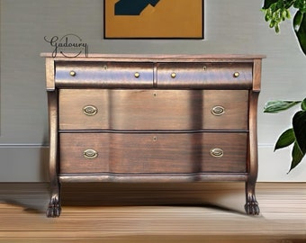 FREE SHIPPING *** Vintage Empire Chest of Drawers 1800-1900s Solid Wood Restored Claw Foot MCM Dresser Low Boy
