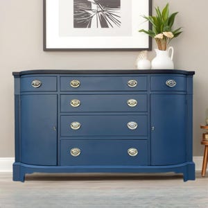SOLD SOLD SOLD - Do Not Purchase Rich Navy Blue Brown Solid Wood Antique Vintage Federal Buffet Cabinet Credenza Accent Stand