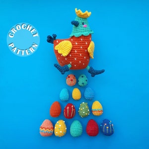 Crochet Pattern Funny Chicken | Amigurumi Crochet | PDF pattern | written and step by step photos | crochet pattern eggs |