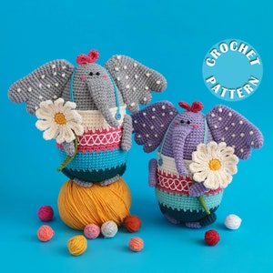 Crochet pattern Florence the Elephant | Amigurumi Crochet | PDF pattern| written and step by step photos | Florence's flower |