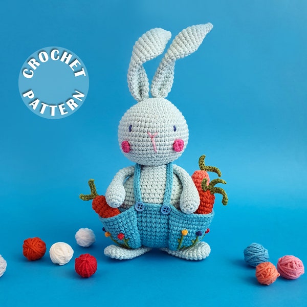 Häkelanleitung Oliver der Hase | Amigurumi häkeln | PDF-Muster| geschrieben und Schritt-für-Schritt-Fotos | kleine Karotte |