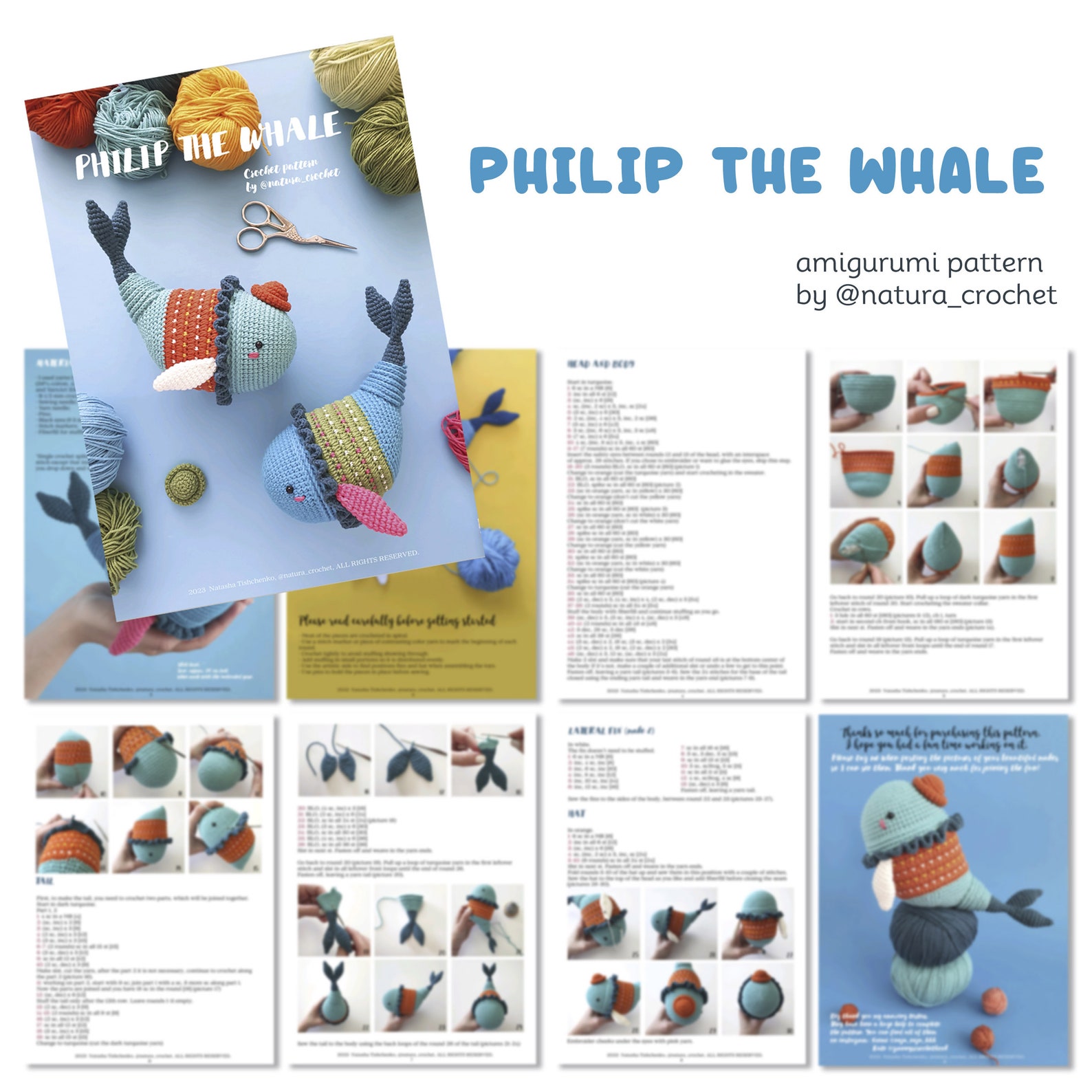 Crochet Pattern Philip the Whale Amigurumi Crochet PDF Pattern Written