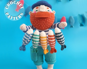 Crochet pattern Boris the Fisherman | Amigurumi Crochet | PDF pattern| written and step by step photos