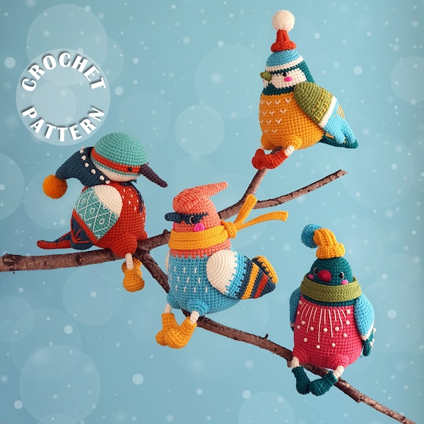 Wintervogels 2 | Amigurumi haken | PDF-patroon voor alle 4 de speeltjes | Winter haakpatroon en stap voor stap foto's | Patroon in het Engels |