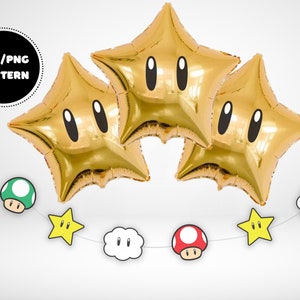 Printable Mario-Inspired Party Garland and Eyes for Star Balloons PDF/PNG, Mario Party Decor, DIY Mario Brothers Birthday Decorations