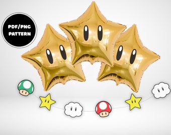 Printable Mario-Inspired Party Garland and Eyes for Star Balloons PDF/PNG, Mario Party Decor, DIY Mario Brothers Birthday Decorations