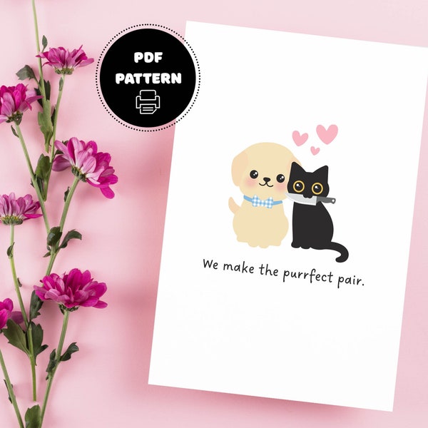 Black Cat Girlfriend and Golden Retriever Boyfriend Printable Greeting Card, Purrfect Pair Funny Greeting Card, Knife Black Cat