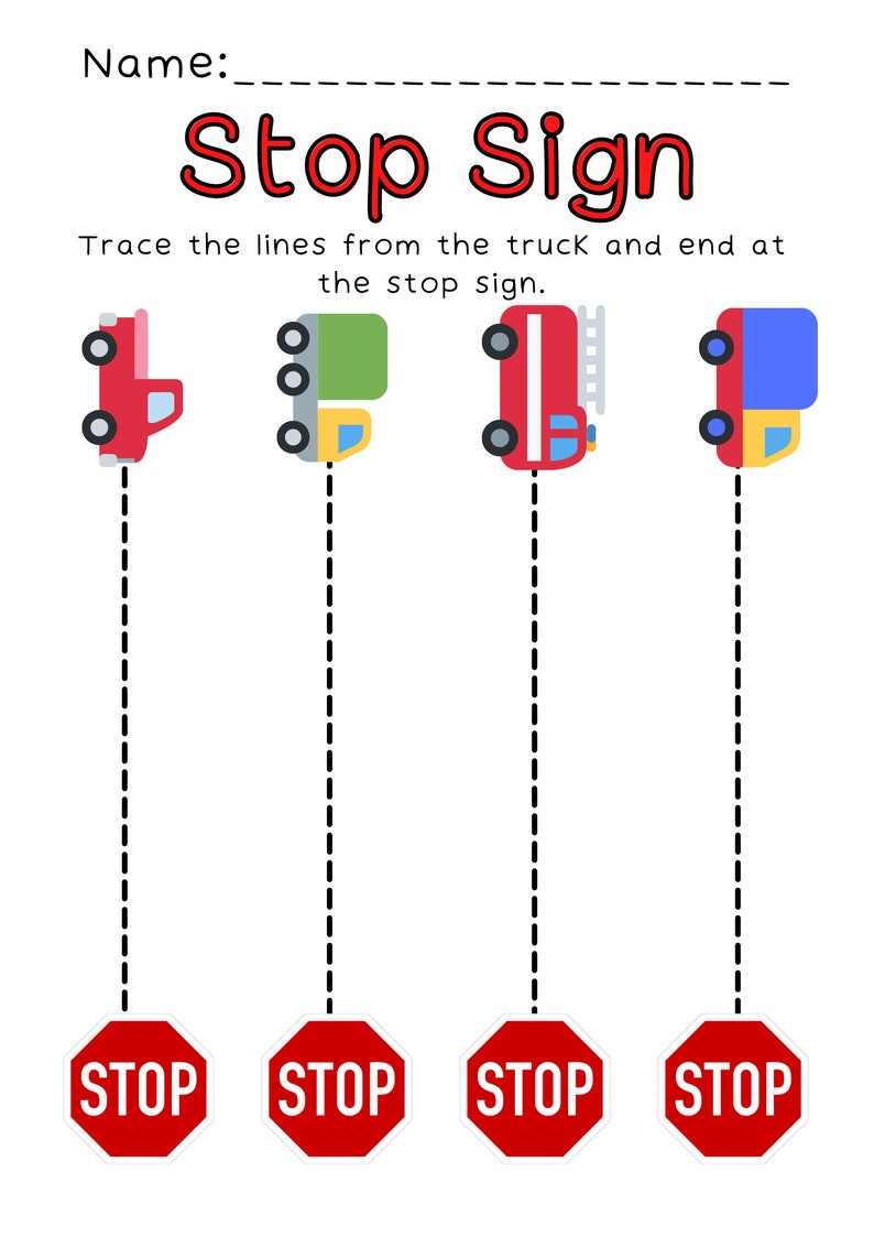 Line Stop Worksheet.pdf Prewriting Transportation Line Tracing Worksheets for Preschool, Fine ...