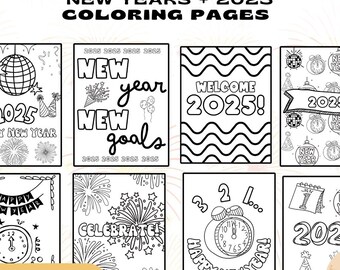 New Years + 2025 Coloring Pages, Coloring for kids, New Years Celebration Coloring Pages, 2025 Celebration