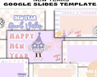 New Years Google Slide Template, New Year Class Decor, Customizable Slideshow, Google Slides