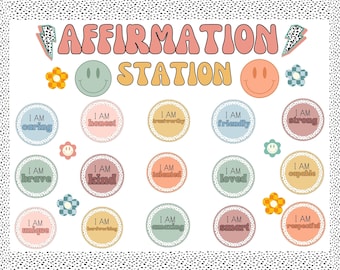 Affirmation Station | Speckle Soft Brights | Bulletin Board or Mirror Classroom Decor