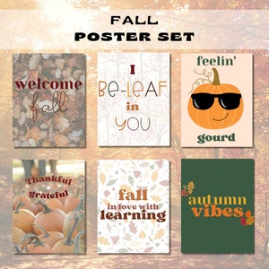 Conjunto de carteles de otoño, carteles de otoño frío, decoración del aula de otoño