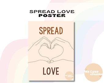 Spread Love Classroom Poster, Inclusion, Diversity, Decor, Classroom Decor, Teacher Poster