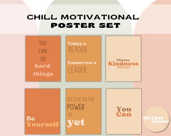 Motivational Poster Set, Digital Classroom Print, Set of 6, Classroom Poster, Printable Classroom Decor, Boho Elementary Decor, Motivational