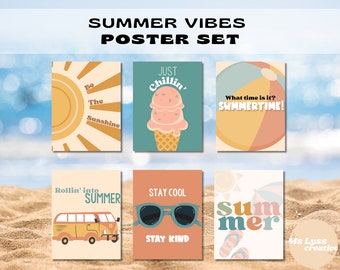 Boho Summer Vibes, Classroom Posters, Bulletin Board Poster Set, Classroom Decor Set