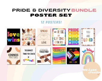Diversity, Pride, Inclusion Poster Bundle, LGBTQ+, Decor Poster Set, Teacher Posters, Classroom Decor, Office