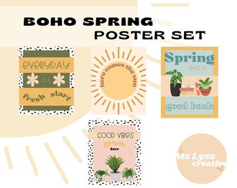 Boho Spring, Classroom Posters, Bulletin Board Poster Set, Classroom Decor Set