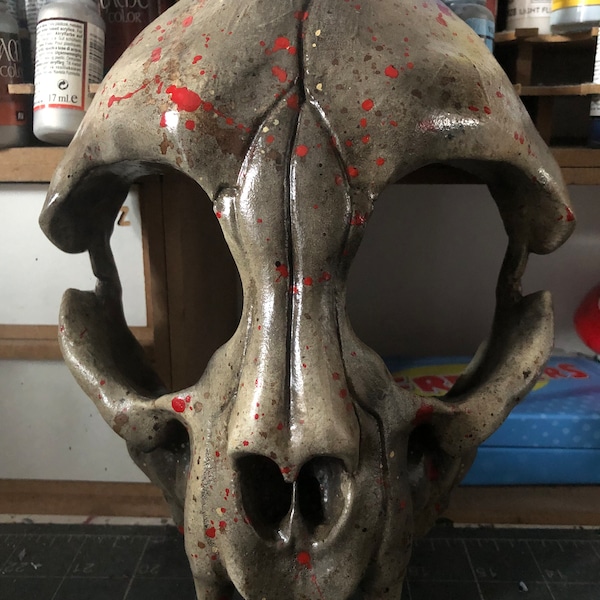 Cat animal skull hand painted horror gaming mask 3D printed prop cosplay