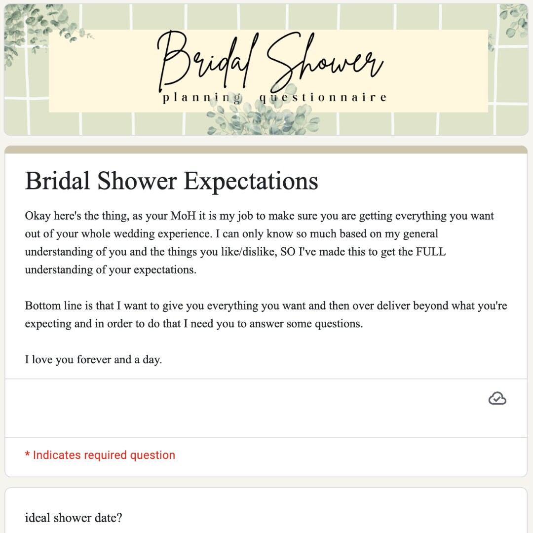 Maid of Honor Tool Bridal Shower Questionnaire for Bride to Fill Etsy