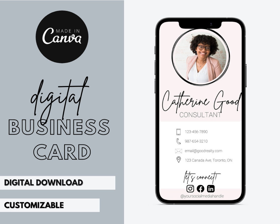 Digital Business Card Canva Template Modern Business Card Etsy Canada
