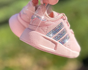 Custom Blinged Out X_PLR Sneakers - Youth & Toddler Sizes - Rhinestone Shoes for Girls - Customized in Light Pink AB Crystals